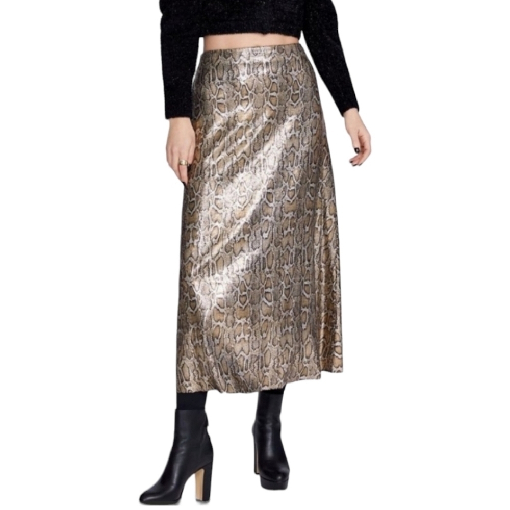 Zara Snakeskin Python Sequined Full Length Skirt … - image 2